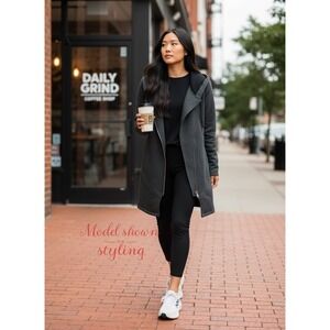 Love Life Live Charcoal Gray Scuba Knit Coat‎ Jacket Hooded Asymmetrical Zip -S